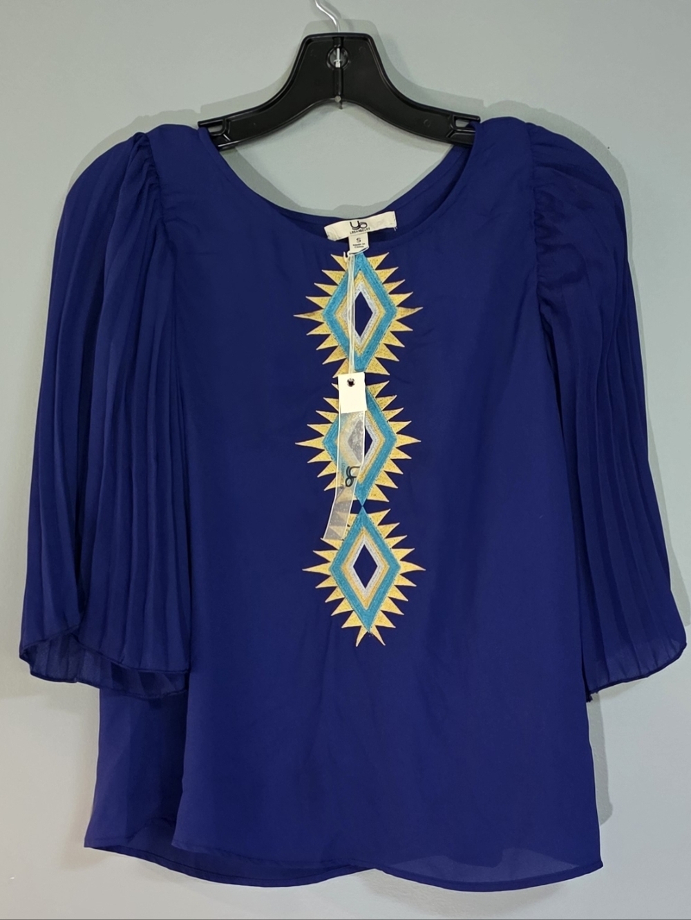 Ya Los Angeles Cobalt Blue Blouse with Turquoise & Yellow Embroidery